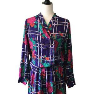 Vintage 80s 90s shirt dress skirt suit TanJay  windowpane plaid blue